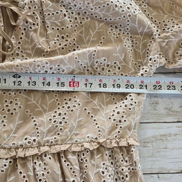 Chicos Cotton Eyelet Tiered Maxi Dress Long Bishop Sleeve Cottage Prairie Med - Picture 6 of 9